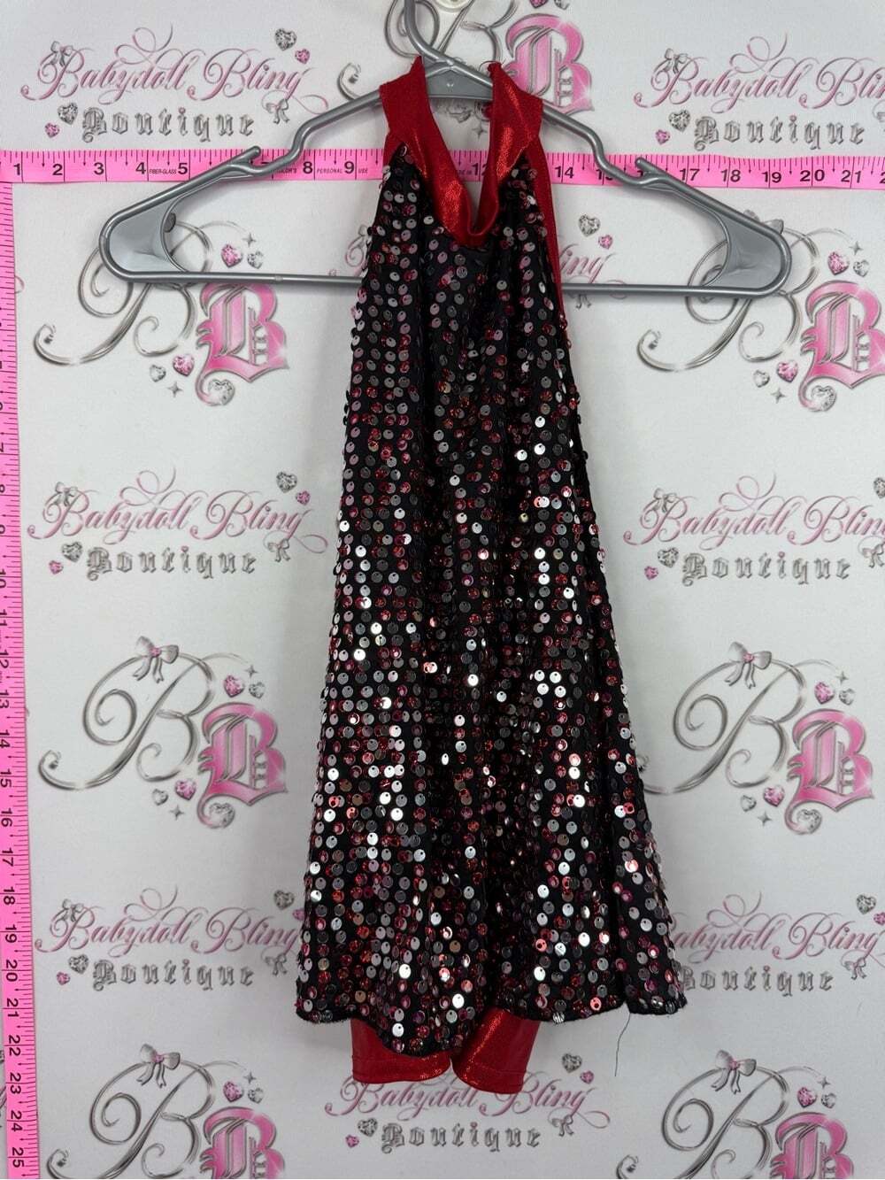 Costume gallery top sparkly y2k dance Sequin Halter Tank Top in Black and Red
